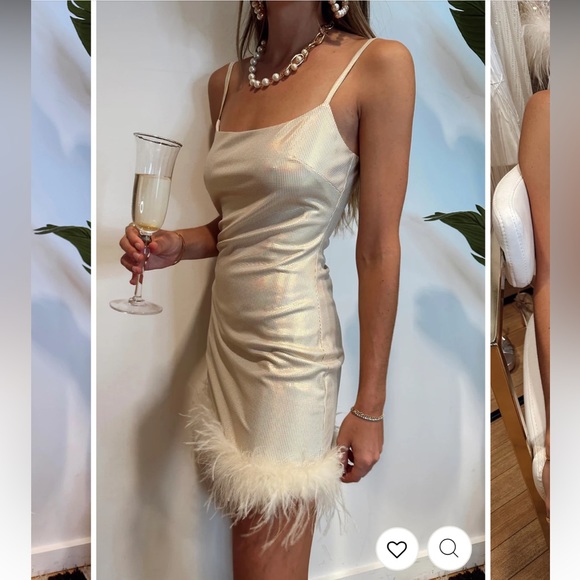 GODDESS GOLD SHIMMER MINI DRESS with Feather Trim - 12th Tribe - Picture 2 of 7